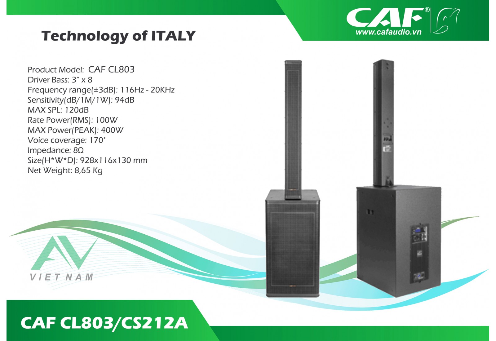 CAF CL-803+CS-212A Column Speaker Sound System